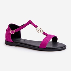Flache Damensandalen mit Goldverzierung Vinceza 17321 Fuchsia rosa 1