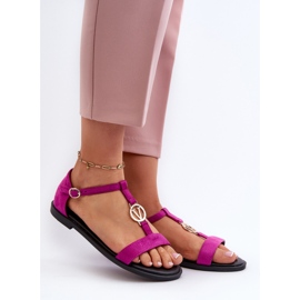 Flache Damensandalen mit Goldverzierung Vinceza 17321 Fuchsia rosa 2