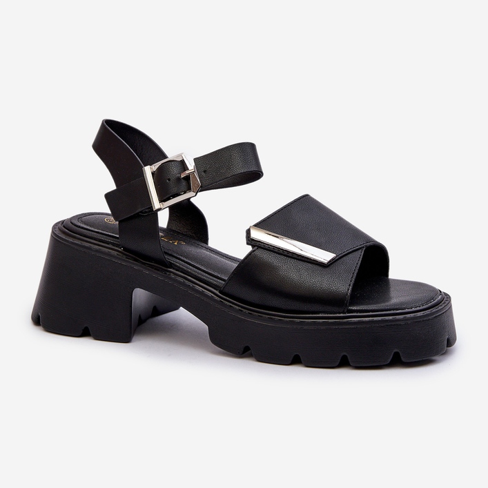 Damensandalen aus Öko-Leder mit hohem Absatz und Plateau Vinceza 36257 Schwarz 1