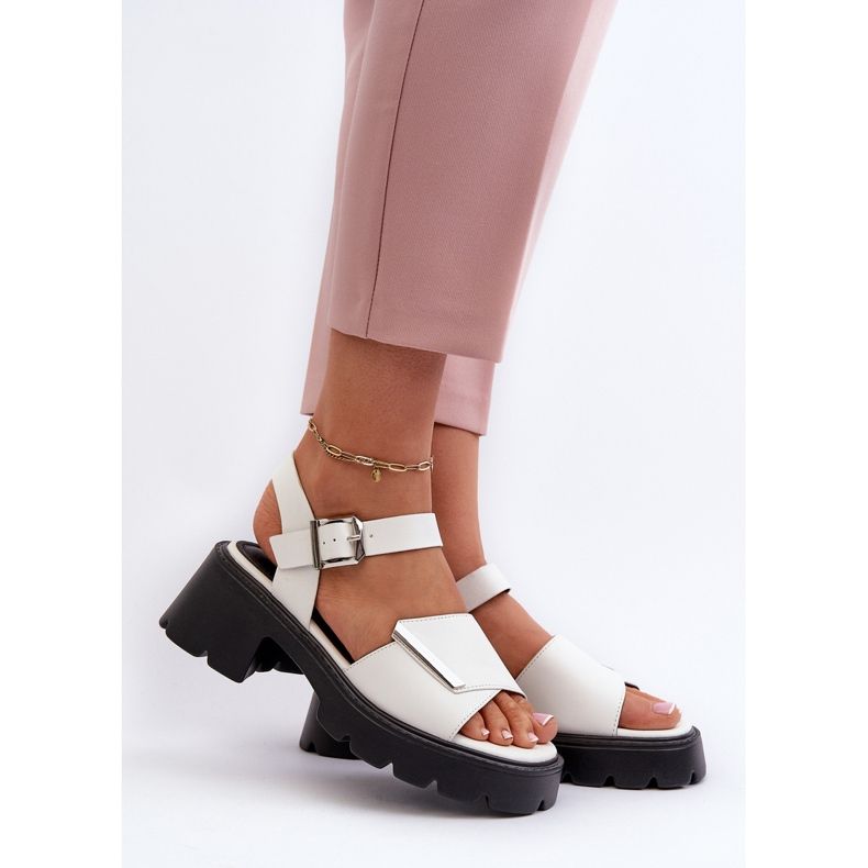 Damensandalen aus Öko-Leder mit hohem Absatz und Plateau Vinceza 36257 Weiß 2