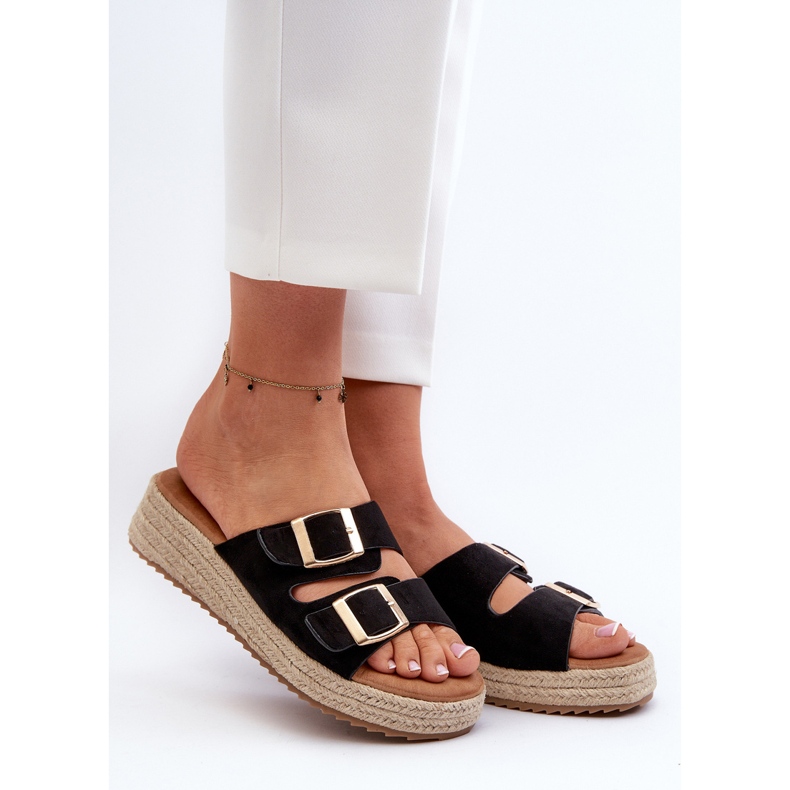 Damen-Flip-Flops mit geflochtenem Öko-Wildleder in Schwarz Zaloemi 2