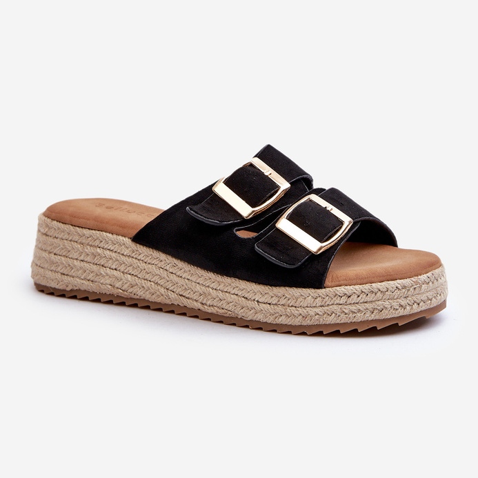 Damen-Flip-Flops mit geflochtenem Öko-Wildleder in Schwarz Zaloemi 1