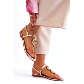 Ideal Shoes Leder-Flip-Flops mit flachem, goldenem Absatz 3