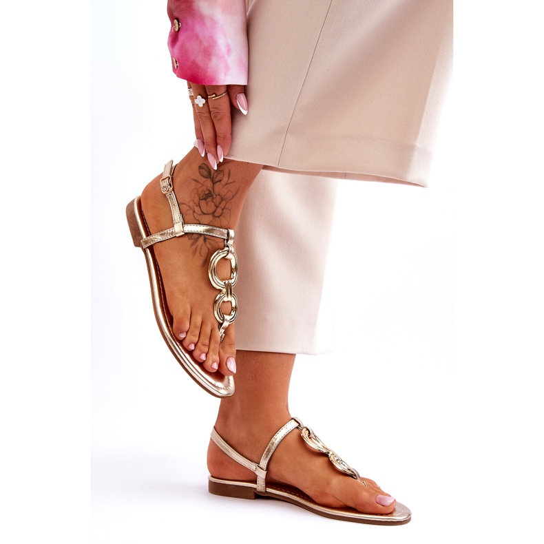 Flach -gekräuselte japanische Sandalen golden golden 3