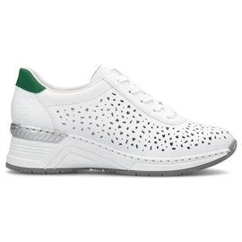 Bequeme durchbrochene Damen-Sportschuhe aus Leder, weiß Rieker N43A1-80 7