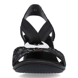 Bequeme Damen-Sandalen mit hohem Absatz und Gummiband, schwarz Rieker 64683-91 2