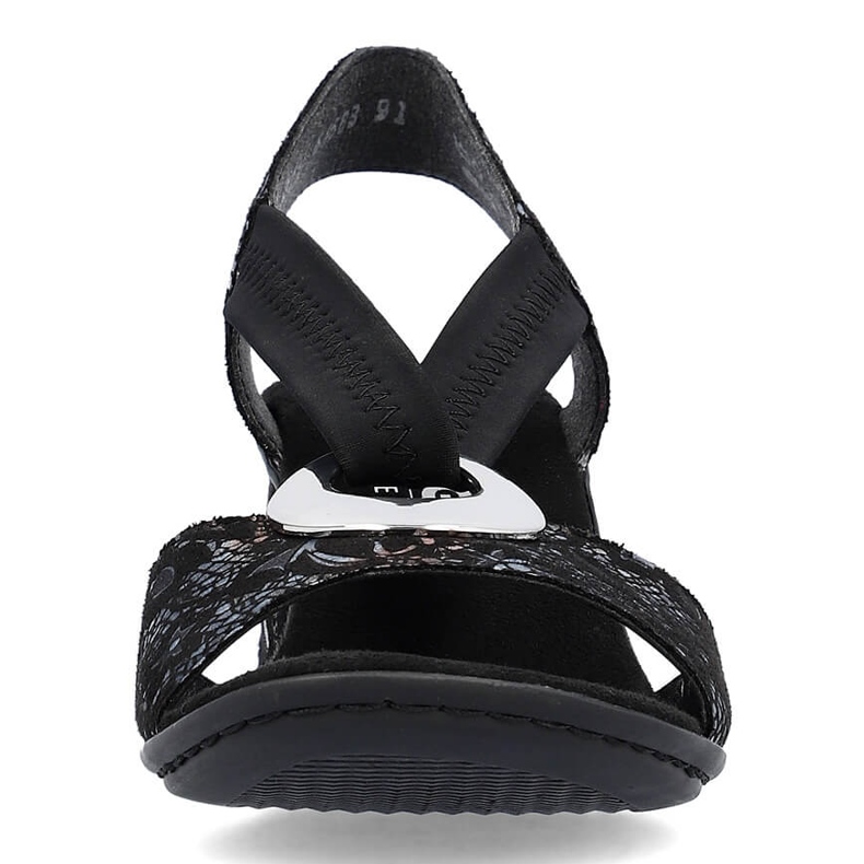Bequeme Damen-Sandalen mit hohem Absatz und Gummiband, schwarz Rieker 64683-91 2