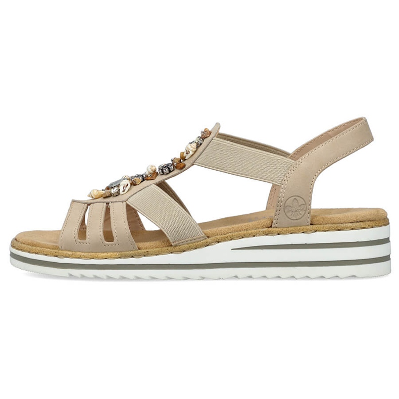Bequeme Damen-Slipper-Sandalen mit Gummibändern, beige Rieker V0649-62 2