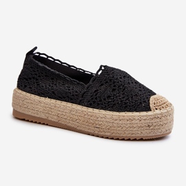 Damen-Espadrilles aus Spitze auf Plateausohle in Schwarz von Elarose 1