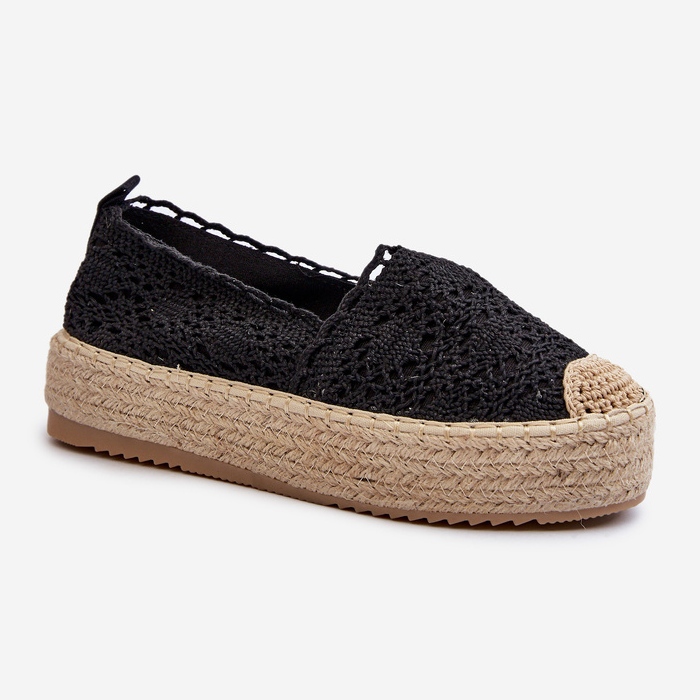 Damen-Espadrilles aus Spitze auf Plateausohle in Schwarz von Elarose 1