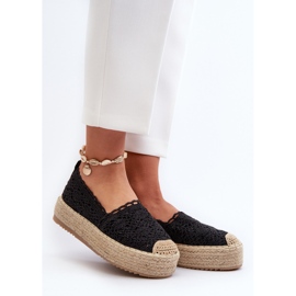 Damen-Espadrilles aus Spitze auf Plateausohle in Schwarz von Elarose 2