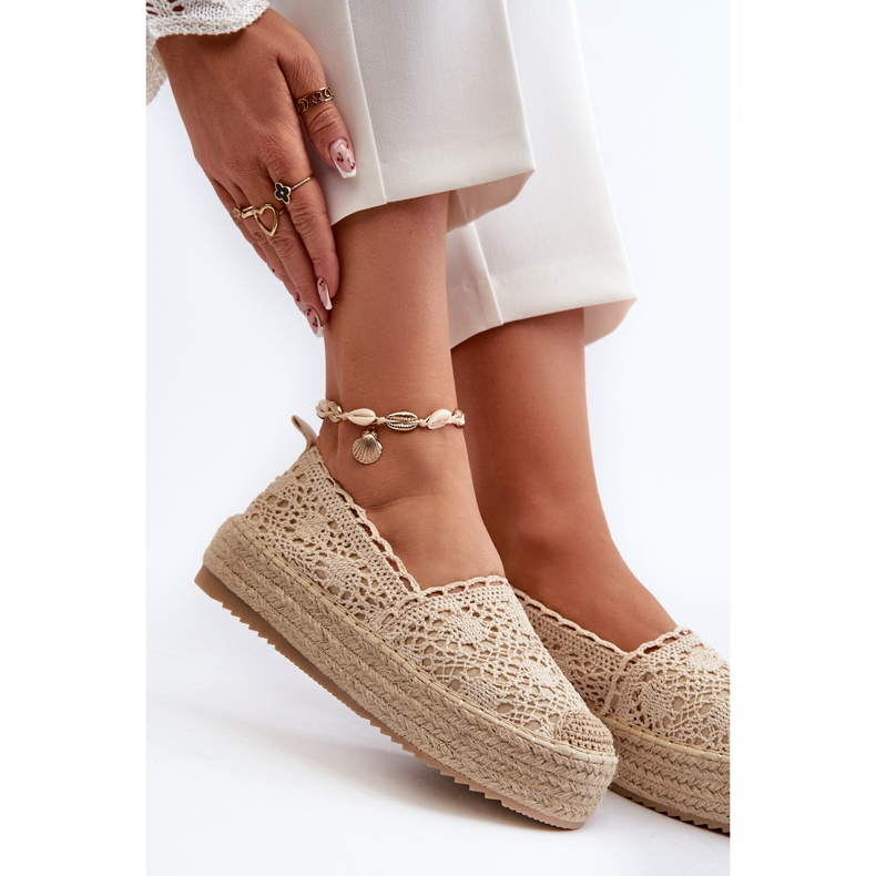 Damen-Spitzen-Espadrilles auf der beigefarbenen Plattform Elarose 1