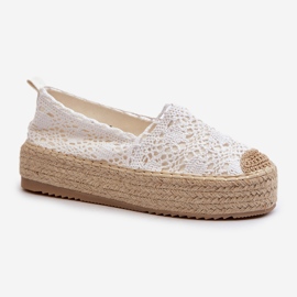 Damen-Spitzen-Espadrilles auf Plateausohle in Weiß Elarose 1