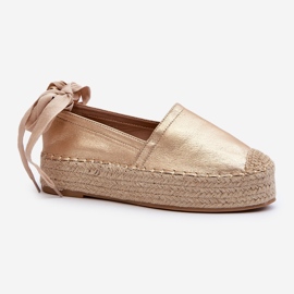Damen-Espadrilles auf einer Plattform mit geflochtenem goldenen Tailesse gebunden 1