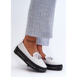 Damen-Ledermokassins auf der S.Barski LR400-Plattform, Weiß 2