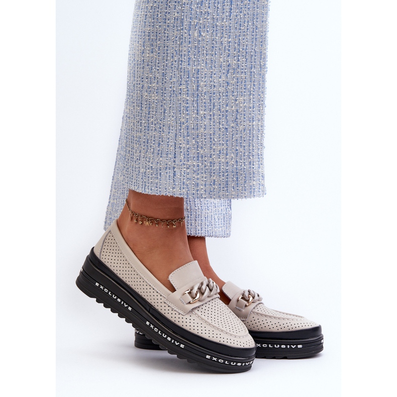 Damen-Ledermokassins auf Plateausohle mit Kette S.Barski LR618 Beige 2