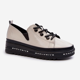 Damen-Schnürschuhe auf Plateau Naturleder S.Barski LR620 Beige 1