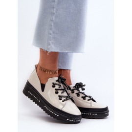 Damen-Schnürschuhe auf Plateau Naturleder S.Barski LR620 Beige 2
