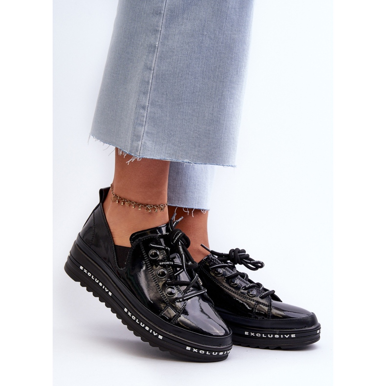 Damen-Schnürschuhe auf Plateau Naturleder S.Barski LR620 Schwarz 2