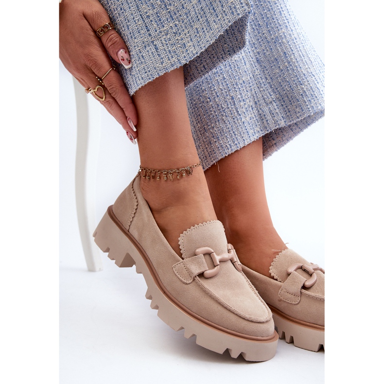 S.Barski Damen-Mokassins aus Wildleder mit Verzierung D&amp;A TW117 Beige 1