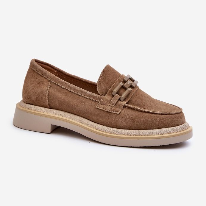 S.Barski Damen-Mokassins aus Wildleder mit flachem Absatz und Verzierung D&amp;A TW101 Braun 1