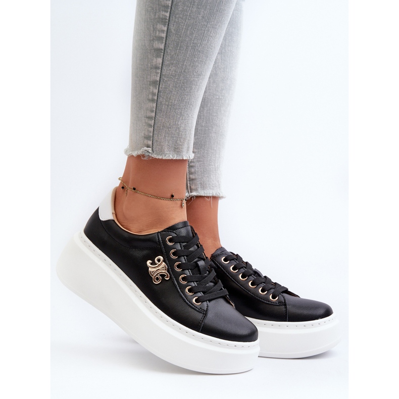 Damen-Ledersneaker auf der Plattform Schwarz Pernalia 2