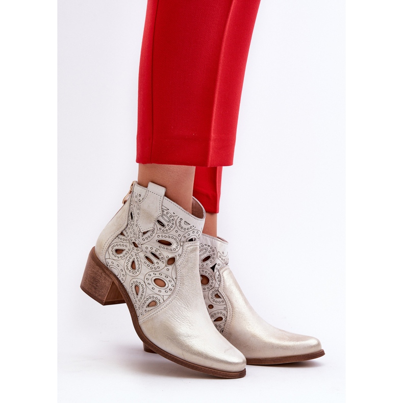 Durchbrochene Lederstiefeletten Lewski Shoes 3170/2 Rubber Gold golden 2