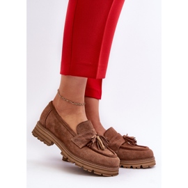 Zazoo 3469 Wildleder-Mokassins für Damen mit Fransen, Braun 2