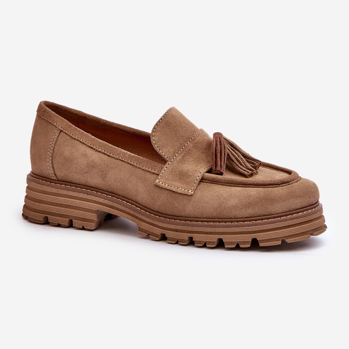 Zazoo 3469 Wildleder-Mokassins für Damen mit Fransen, Beige 1