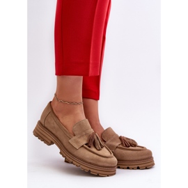 Zazoo 3469 Wildleder-Mokassins für Damen mit Fransen, Beige 2