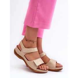 EVento Bequeme Damensandalen mit Klettverschluss, Beige Iphiope 1