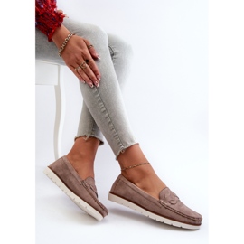 Damen-Mokassins aus Öko-Wildleder, Dunkelbeige Nestalia 9