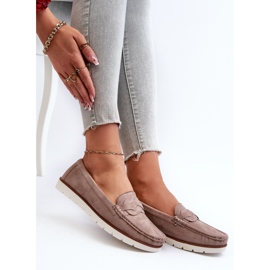 Damen-Mokassins aus Öko-Wildleder, Dunkelbeige Nestalia 1