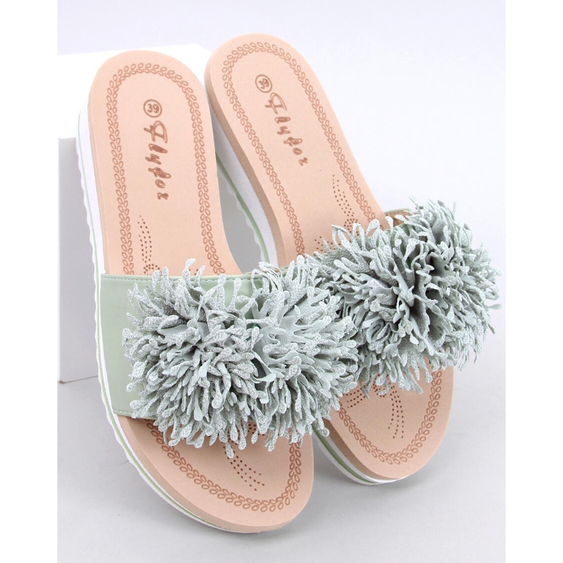 Hellgrüne, florale Wedge-Pantoletten von Ragnes 1