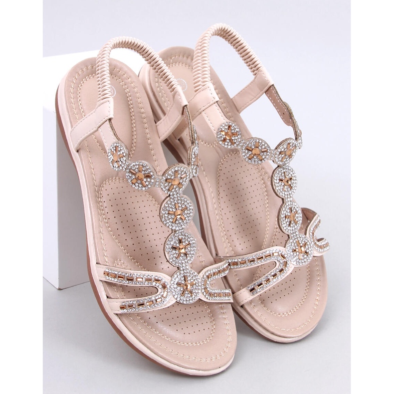 Yvers Beige Sandalen mit dekorativen Zirkonen 1