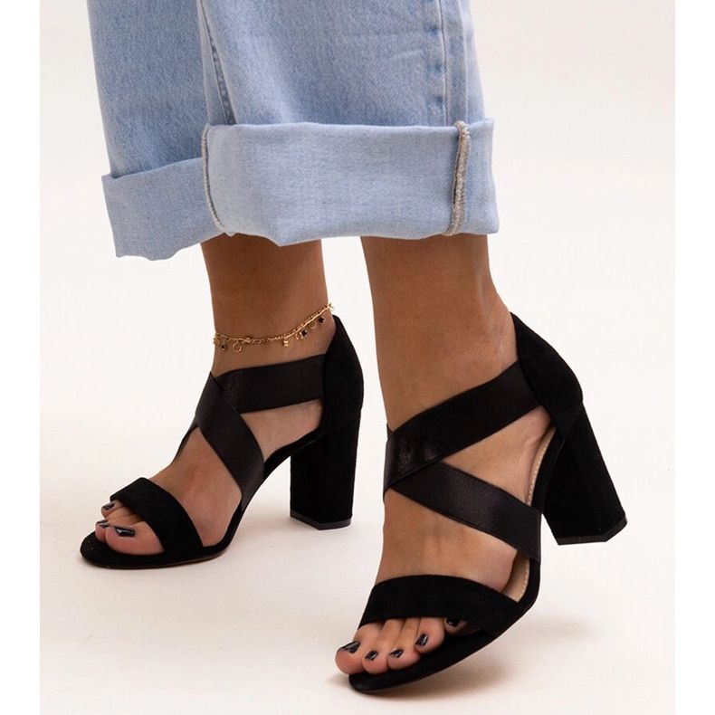 Evento Schwarze Sandaletten mit hohen Absätzen und einer Sewim-Innensohle aus Leder 1