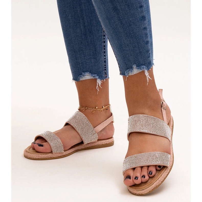 Rosa Sandalen verziert mit Carvalia-Strasssteinen 1