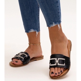 Schwarze Flip-Flops mit dekorativer Schnalle von Rochaela 1