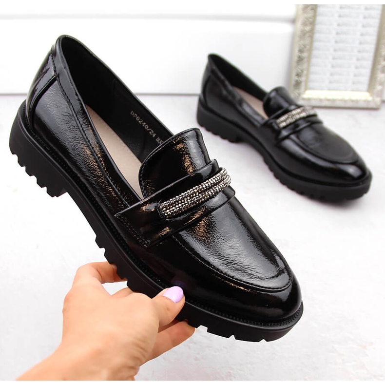 Damen-Loafer aus Lackleder mit Zirkonia, schwarz Filippo DP6240 1