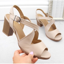 Beige Damen-Ledersandalen mit hohen Absätzen Dolce Pietro 4077-013-01-1 1