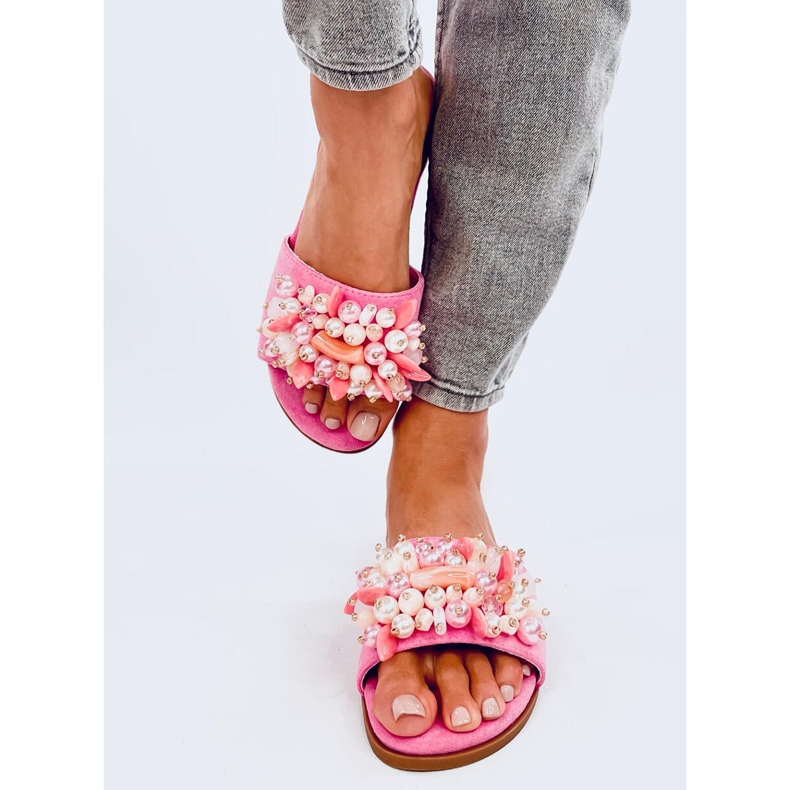 Lumsen Fuchsia Flip-Flops mit bunten Steinen rosa 1