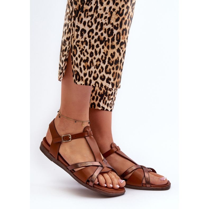 Flache Damensandalen aus Öko-Leder Sergio Leone SK071H Braun 2