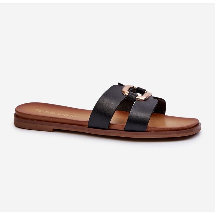 Flache Damen-Flip-Flops aus Öko-Leder Sergio Leone SK077H Schwarz 1
