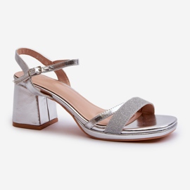 Damen-Sandalen mit hohem Absatz und glänzendem Riemen in Silber von Tessata 1
