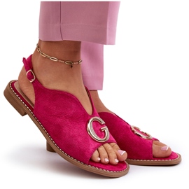 Elegante Damensandalen mit Dekoration aus Öko-Wildleder S.Barski KV27-058 Fuchsia rosa 4
