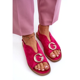 Elegante Damensandalen mit Dekoration aus Öko-Wildleder S.Barski KV27-058 Fuchsia rosa 2