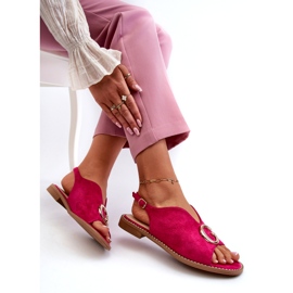 Elegante Damensandalen mit Dekoration aus Öko-Wildleder S.Barski KV27-058 Fuchsia rosa 3