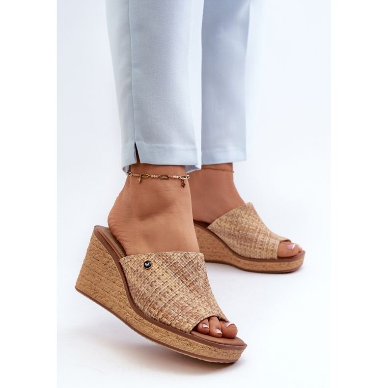 Sergio Leone Damen Keil-Flip-Flops KL213 Beige 2