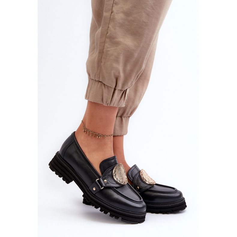 Zazoo 3485 Damen-Mokassins mit Goldverzierung, Naturleder schwarz 2