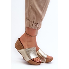 Zazoo 40289 Damen-Flip-Flops aus Leder mit Korkkeil, Gold golden 2